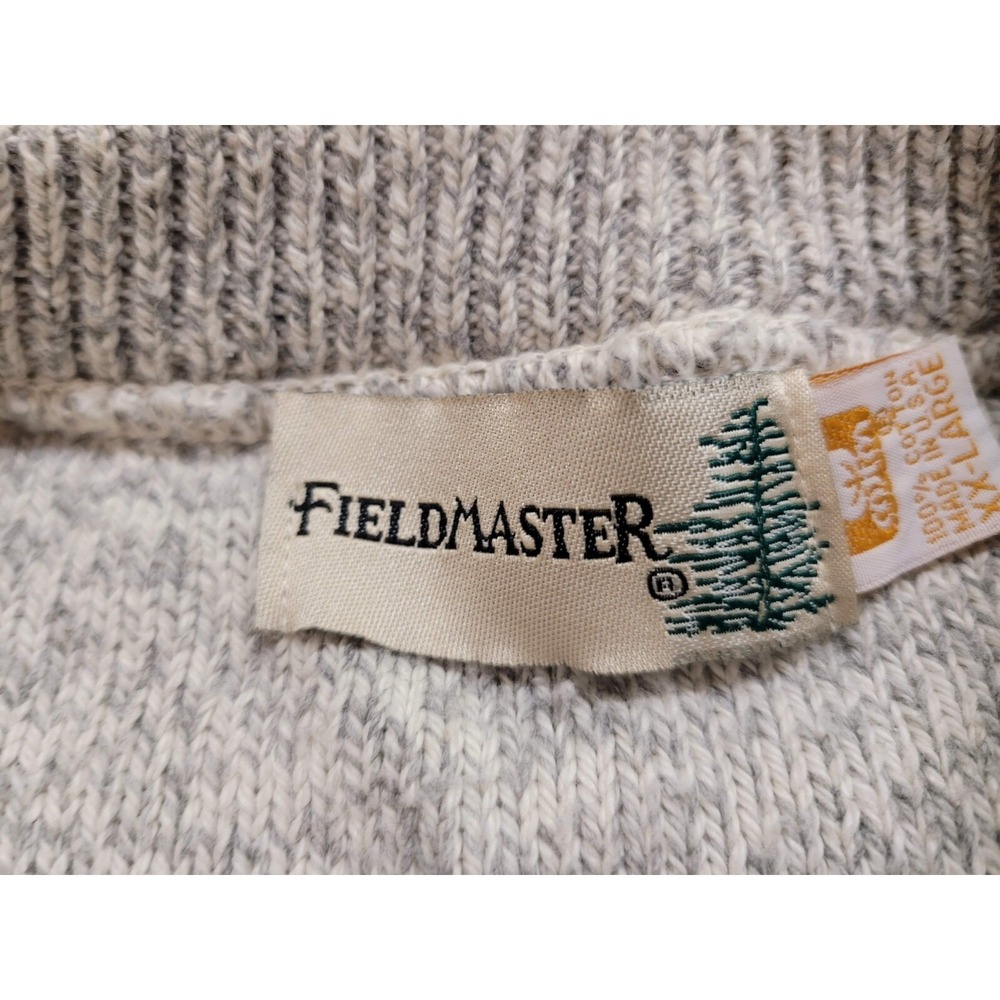 Fieldmaster Henley Sweater Mens 2XL Gray Vintage Cotton Knit Made in USA 90s - Picture 2 of 16